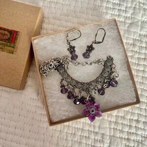 Purple Floral Necklace & Earring set